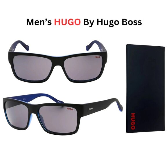 New HUGO by Hugo Boss Matte Black On Blue Rectangle sunglasses - Picture 1 of 5